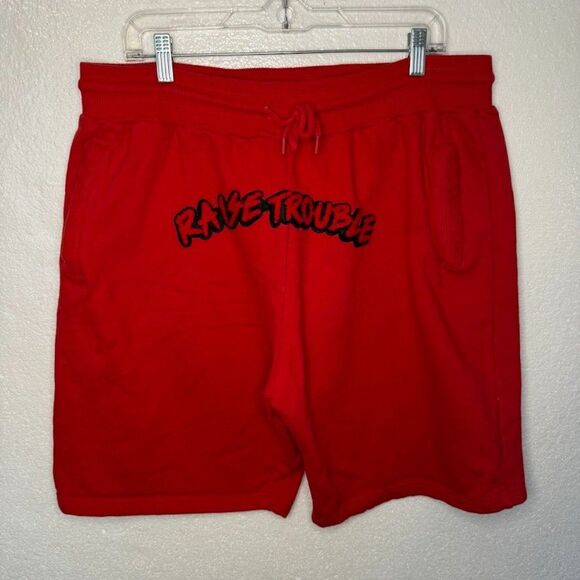 RAW Own The Now Raise Trouble Red Knit Sweatshorts Size 2XL - Picture 3 of 8